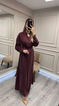 Clande CL25025011 Bordo Broş Detaylı Elbise
