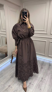 Clande CL25025023 Kahve Brode Detaylı Elbise