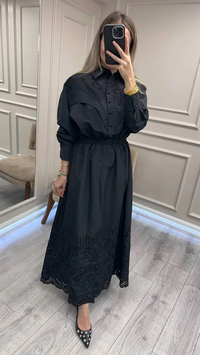 Clande CL25025023 Siyah Brode Detaylı Elbise