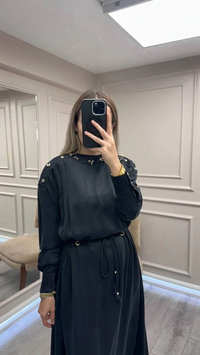 Clande CL25055006 Siyah Yaka Detaylı Elbise