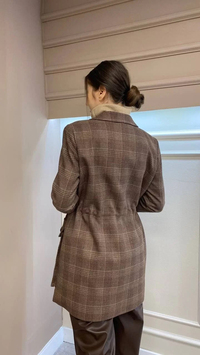 Cloche CL2899 Kahverengi Lastikli Ekose Ceket