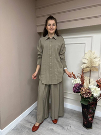 Cloche CL3033 Haki Yeşil Pileli Pantolon
