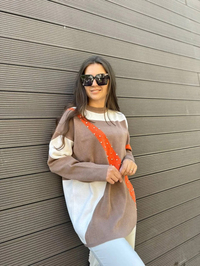 Cloche CL3255 Kahverengi İşlemeli Kazak