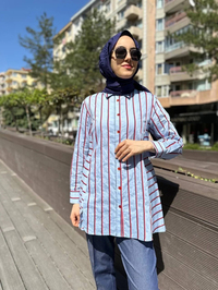 Cloche CL3383 Mavi Dina Bağcıklı Gömlek