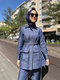 Cloche CL3395 Mavi Linda Kuşaklı Ceket