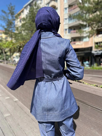 Cloche CL3395 Mavi Linda Kuşaklı Ceket