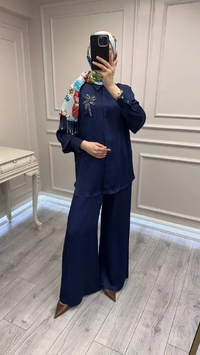 Exquise E26Y06208102 Lacivert Fleurette-Queen Takım