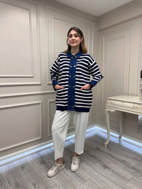 Exquise E26Y06225002 Lacivert Beyaz Gaetan Triko Hırka