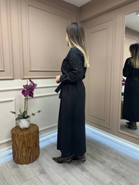 Ghisa 25YGSELB4681 Siyah Güpür Detaylı Elbise