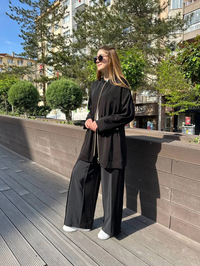 Ghisa 25YGSTKM4891 Siyah Yaka Detaylı Takım