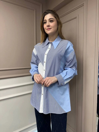 Ghisa 25YGSTNK4513 Koyu Mavi Bloklu Çizgili Tunik
