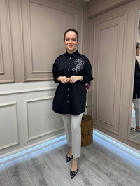 Ghisa 25YGSTNK4932 Siyah Omzu Detaylı Tunik