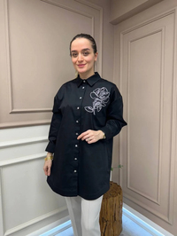 Ghisa 25YGSTNK4932 Siyah Omzu Detaylı Tunik