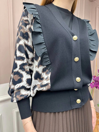 Ghisa 25YÖRHRK3096 Bej Leopar Desenli Kısa Hırka