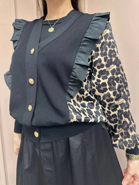 Ghisa 25YÖRHRK3096 Siyah Leopar Desenli Kısa Hırka