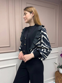 Ghisa 25YÖRHRK3096 Siyah Zebra Desenli Kısa Hırka