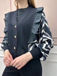 Ghisa 25YÖRHRK3096 Siyah Zebra Desenli Kısa Hırka