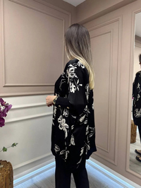 Ghisa 25YÖRTNK4016 Siyah Çiçek Desenli Tunik