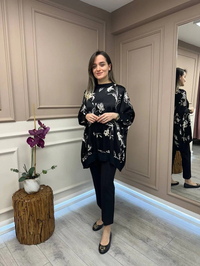 Ghisa 25YÖRTNK4016 Siyah Çiçek Desenli Tunik