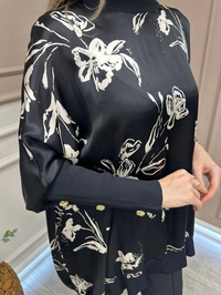 Ghisa 25YÖRTNK4016 Siyah Çiçek Desenli Tunik