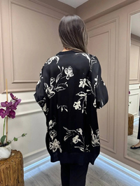 Ghisa 25YÖRTNK4016 Siyah Çiçek Desenli Tunik