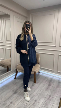 Ghisa 26KGSCKT3283 Lacivert Boncuk Detaylı Fermuarlı Ceket