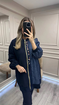Ghisa 26KGSCKT3283 Lacivert Boncuk Detaylı Fermuarlı Ceket