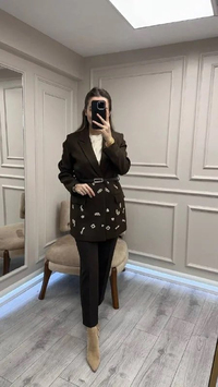 Ghisa 26KGSCKT3366 Kahve Taş Detaylı Ceket