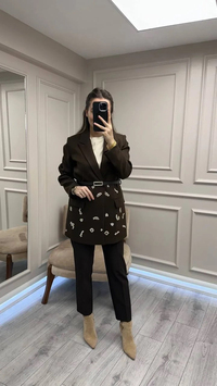 Ghisa 26KGSCKT3366 Kahve Taş Detaylı Ceket