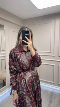 Ghisa 26KGSELB4085 Bordo Beli Kuşaklı Elbise