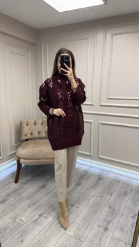 Ghisa 26KGSTNK4156 Bordo Pul Detaylı Tunik
