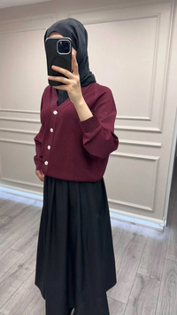 Ghisa 26KOBHRK3183 Mürdüm V Yaka Triko Hırka