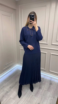 Ghisa 26KOBTNK4144 Lacivert Yakası Taşlı Tunik