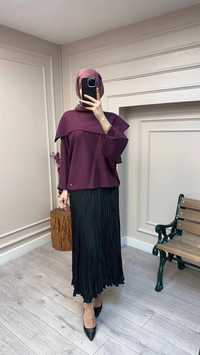 Ghisa 26KOBTNK4194 Mürdüm Asimetrik Geniş Yaka Tunik
