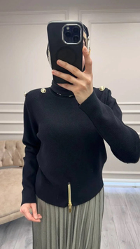 Ghisa 26KOBTNK4863 Siyah Vatkalı Kısa Tunik