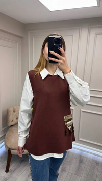 Ghisa 26KOBYLK3291 Kahve Nakış Detaylı Yelek