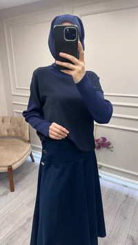 Ghisa 26KÖRBLZ4907 Lacivert Önü Şifon Kumaş Detaylı Bluz
