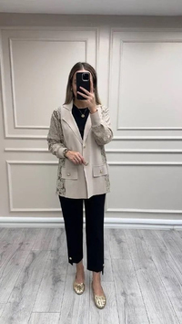 Ghisa 26KÖRCKT3270 Camel Kolları Tül Detaylı Ceket
