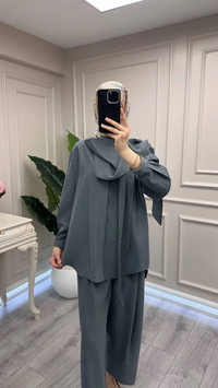 Ghisa 3610T9359 Koyu Gri Şal Yaka Detaylı Takım
