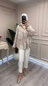 Ghisa 3611G4430 Haki Brode Detaylı Gömlek