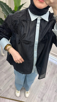 Ghisa 3611G4435 Siyah Denim Detaylı Gömlek