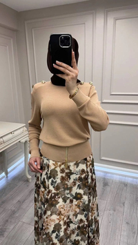 Ghisa 3620T4863 Camel Vatkalı Fermuar Detaylı Merserize Tunik
