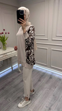 Ghisa 3630T4200 Bej Kol Ve Yanları Detaylı Tunik