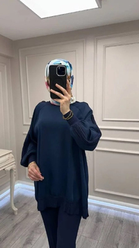 Ghisa 3630T4321 Lacivert Kolları Merserize Detaylı Tunik