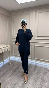 Ghisa 3630T4321 Lacivert Kolları Merserize Detaylı Tunik