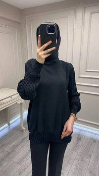 Ghisa 3630T4421 Siyah Etek Ucu Ve Kolları Merserize Tunik