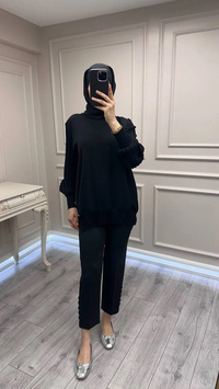 Ghisa 3630T4421 Siyah Etek Ucu Ve Kolları Merserize Tunik