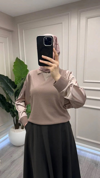 Ghisa 3651T4414 Kahve Kolları Saten Detaylı Tunik