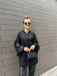 Ghisa 4KGSCKT3696 Siyah Kolları Püsküllü Ceket