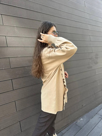 Ghisa 4KOBHRK3567 Camel Triko Fırfırlı Hırka